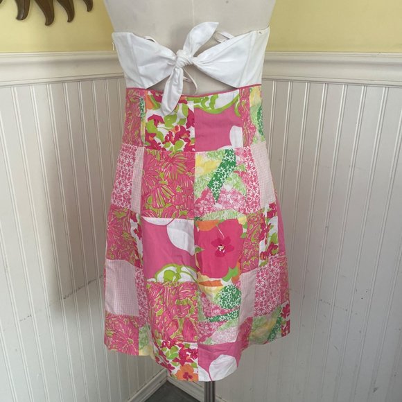 Lily Pullitzer size 8 tube dress sleeveless pink patchwork bottom bow tie back - Picture 2 of 9